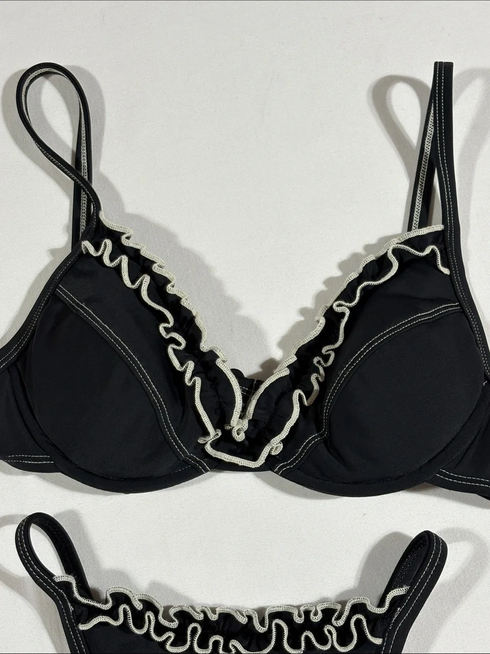Victoria’s Secret Black Ruffle Trim Underwire Bikini Set - Swimsuit 34B Medium